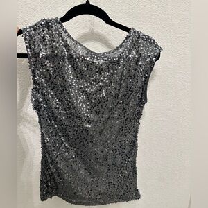 The Limited Silver Sequin Cap-Sleeve Top